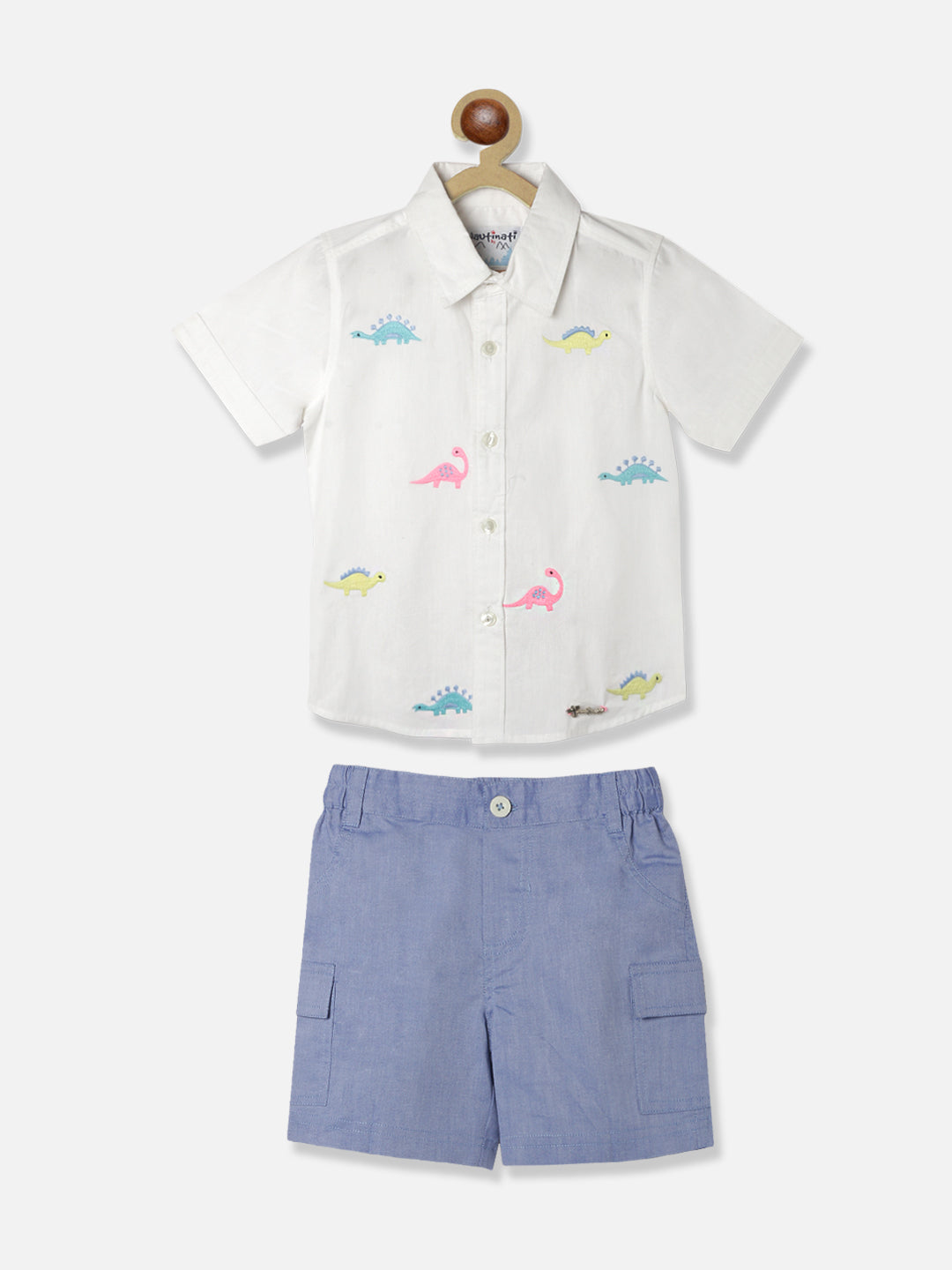 Nautinati Boys Self Design Pure Cotton Shirt With Shorts