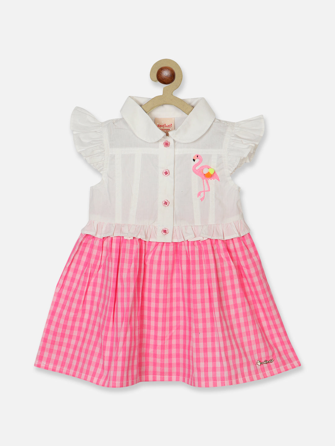 Nautinati Infants Checked Peter Pan Collar Ruffled Detailed Pure Cotton A-Line Dress