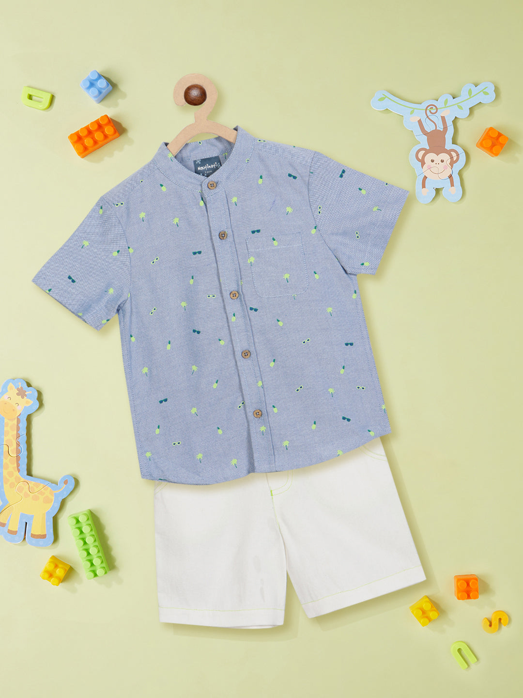 Nautinati Boys Printed Pure Cotton Shirt With Shorts