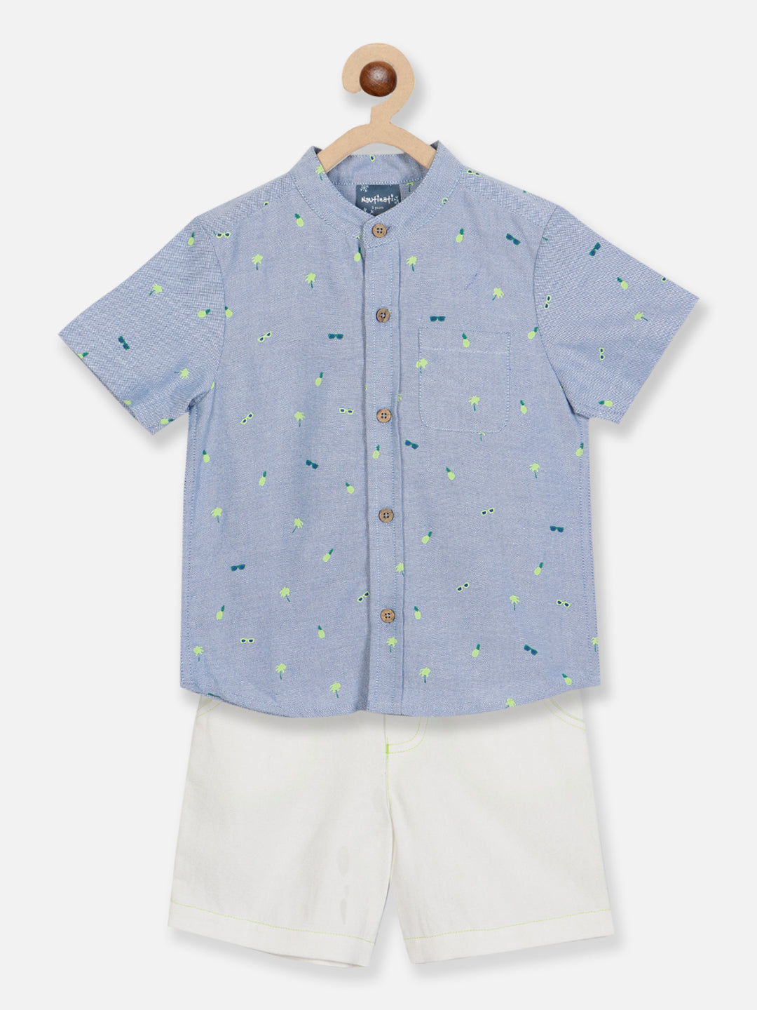 Nautinati Boys Printed Pure Cotton Shirt With Shorts