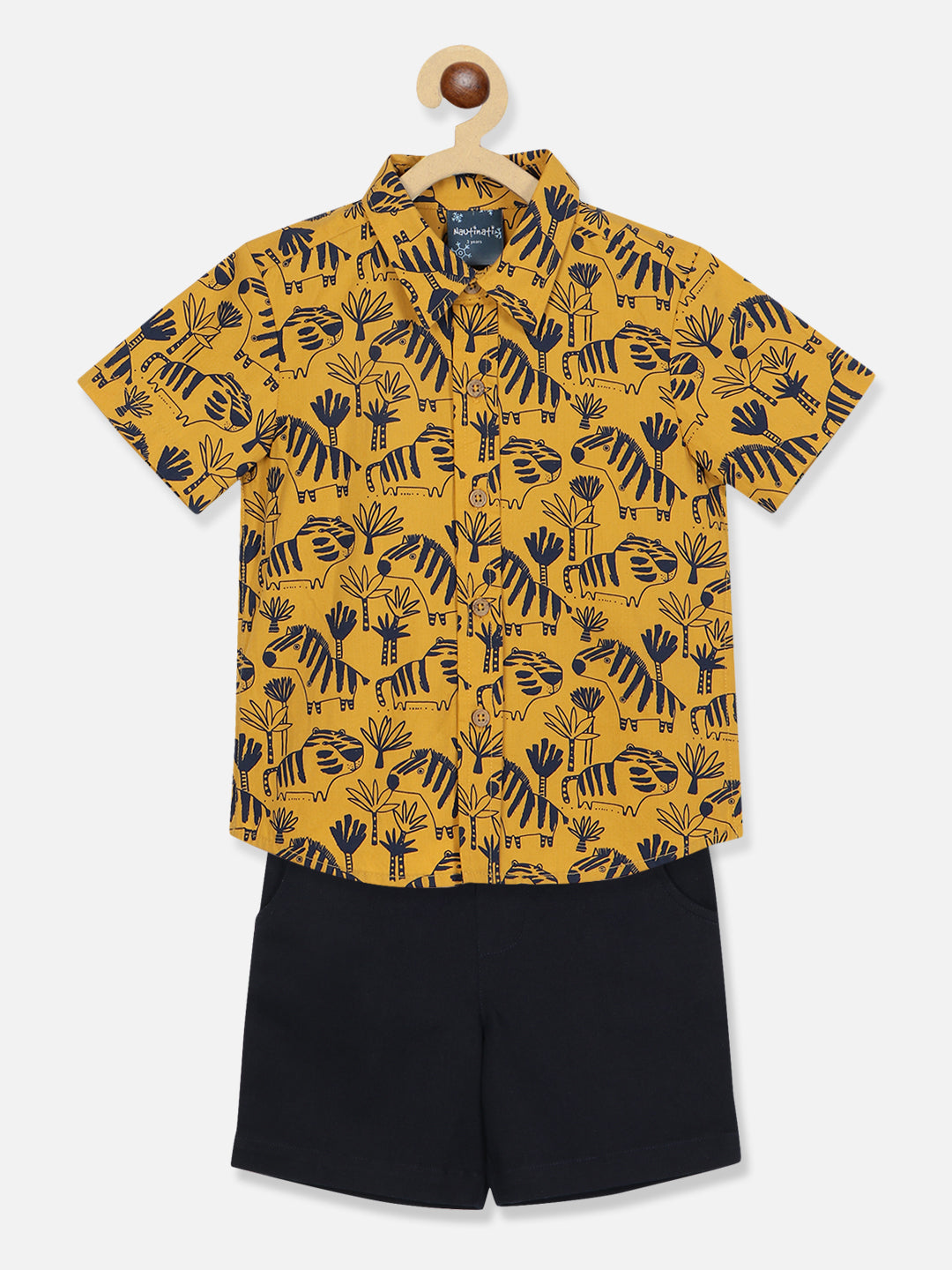 Nautinati Boys Printed Pure Cotton Shirt With Shorts