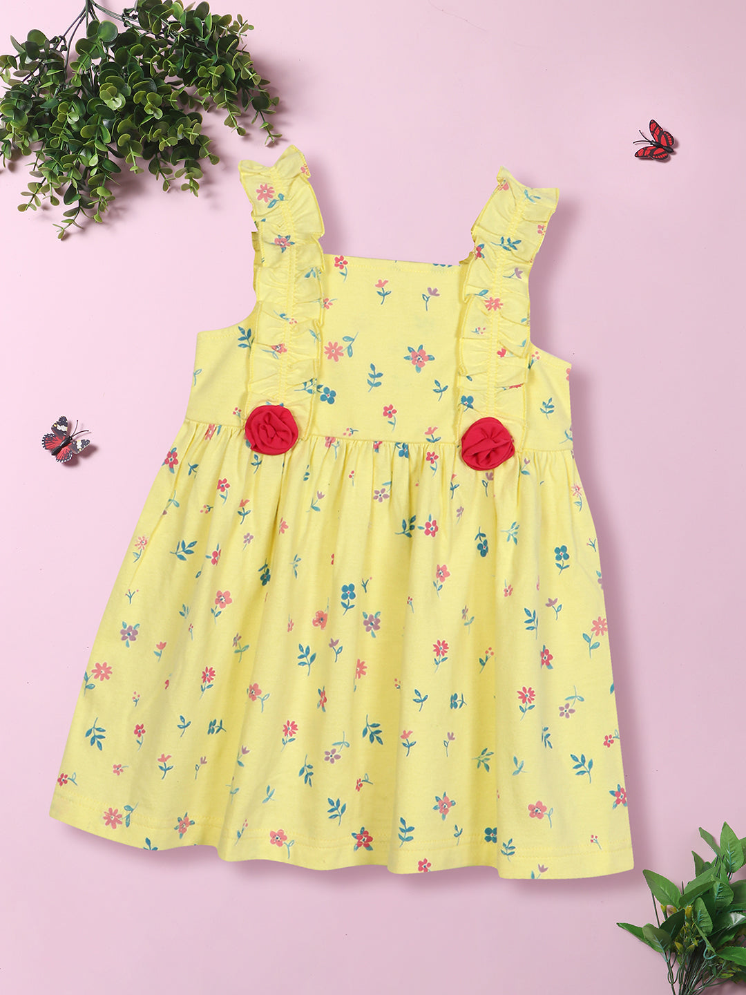 Nautinati Infants Floral Printed Pure Cotton Fit Flare Dress