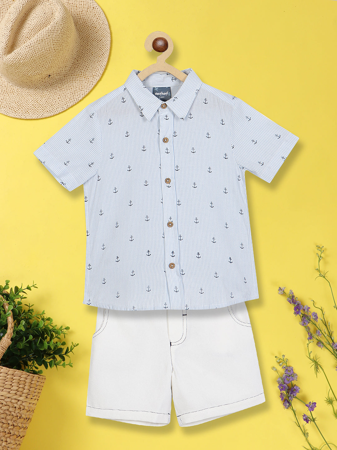 Nautinati Boys Printed Pure Cotton Shirt With Shorts