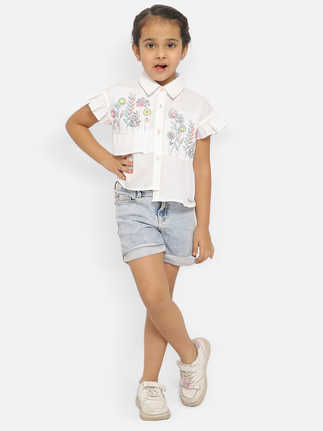 Nautinati Girls Floral Embroidered Shirt Style Top