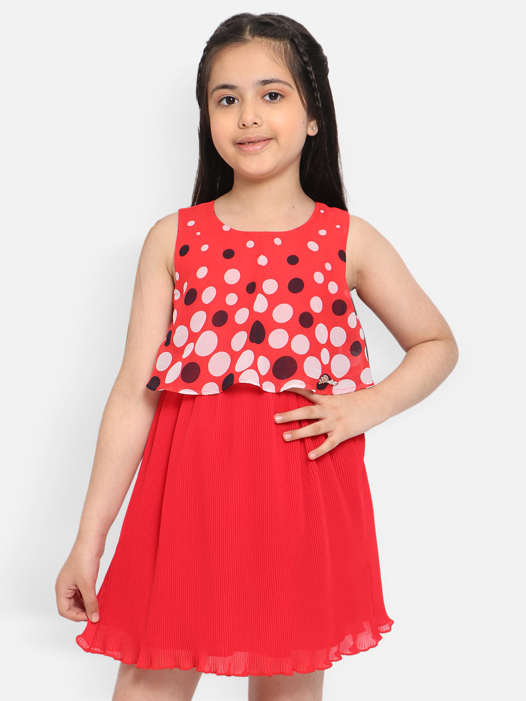 Nautinati Girls Geometric Printed Layered A-Line Dress