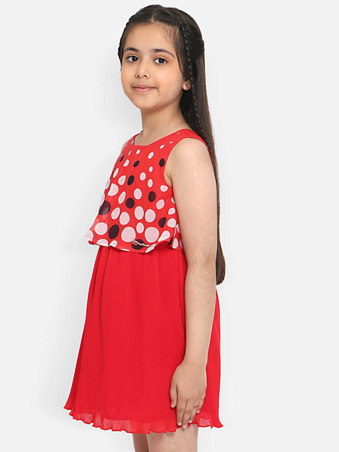 Nautinati Girls Geometric Printed Layered A-Line Dress