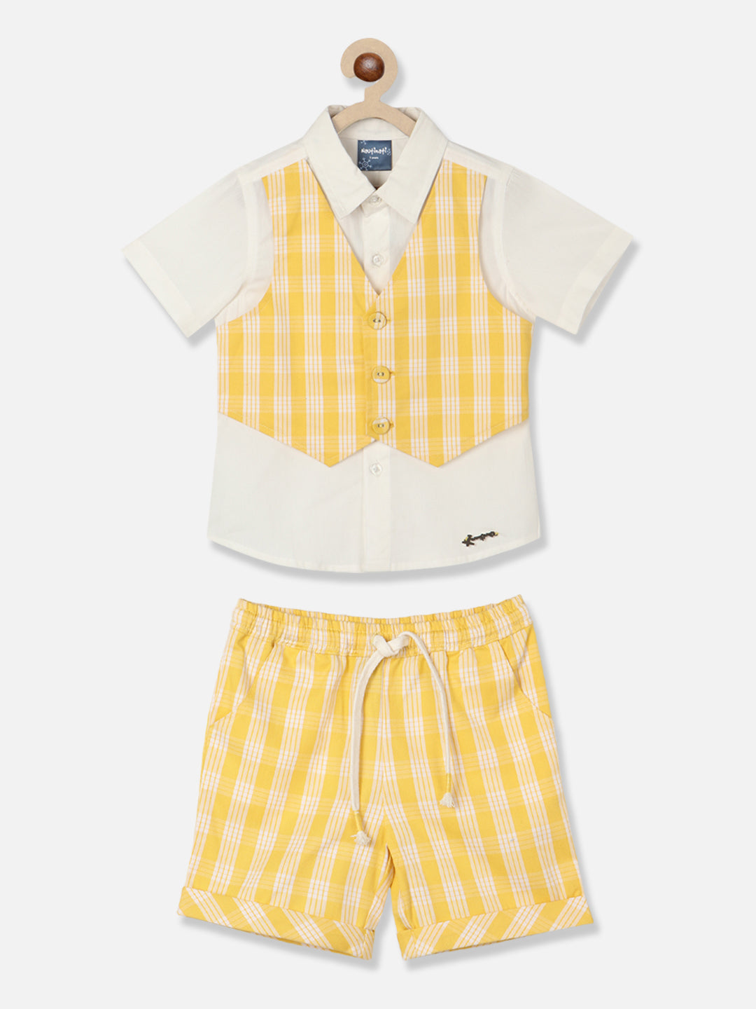 Nautinati Boys Checked Pure Cotton Shirt With Shorts