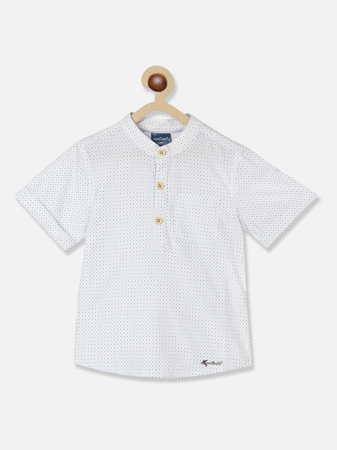 Nautinati Boys Standard Polka Dots Printed Band Collar Pure Cotton Casual Shirt