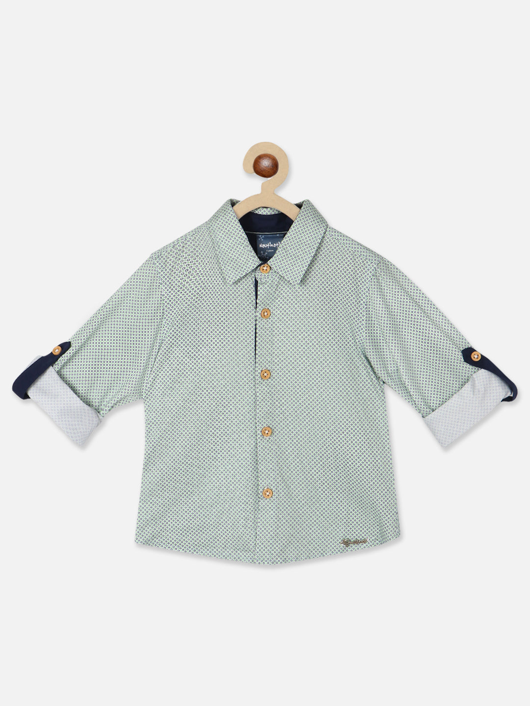 Nautinati Boys Standard Geometric Printed Roll Up Sleeves Pure Cotton Casual Shirt