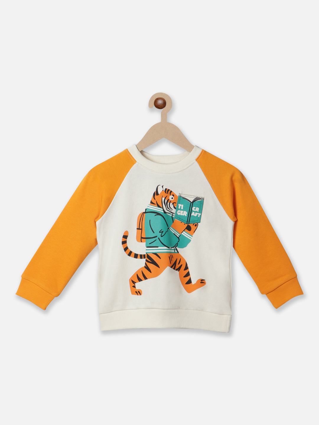 Nautinati Boys White-Orange Printed Long Sleeve PolyCotton Sweatshirt