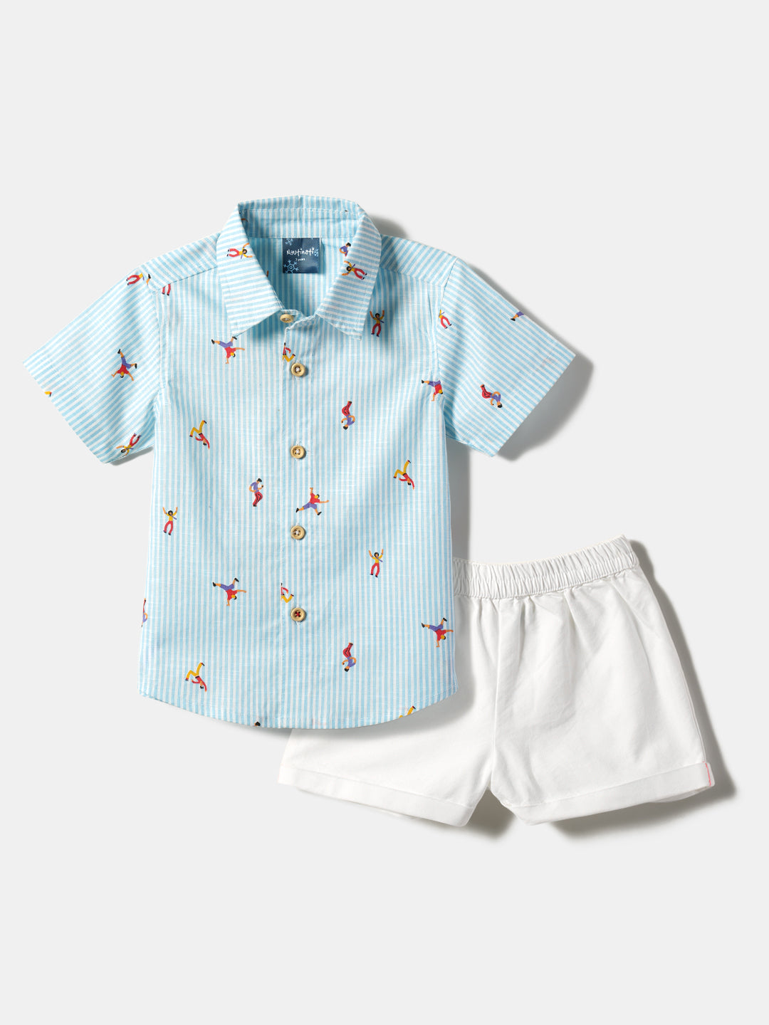 Nautinati Boys Printed Half Sleeves Collar-Neck Shorts & Shirt Set