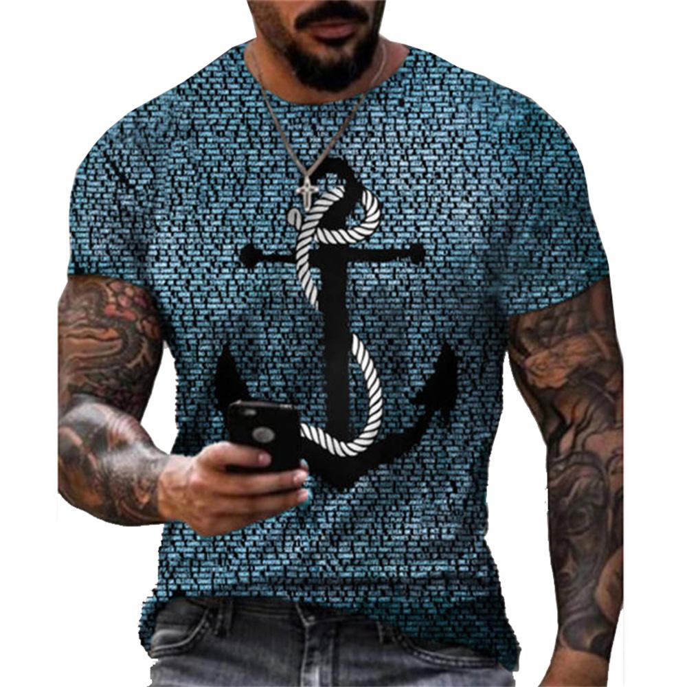 3D Graphic Printed Short Sleeve Shirts Big and Tall Round Neck Blue Gr ...