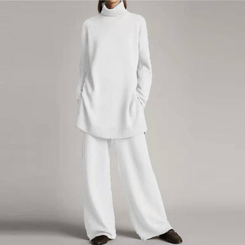 Women's Two Piece Lounge Set Long Sleeve Ribbed Knit Crop Top and Wide Leg  Pants Casual Loose Pajamas Sets Sweatsuit