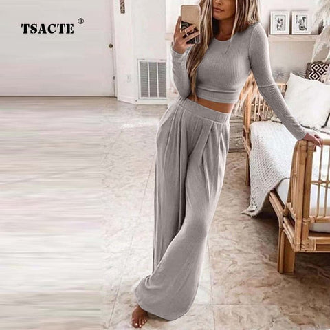 Womens Summer 2 Piece Outfits Sleeveless Slim Crop Tank Top and Casual Loose  Baggy Flowy Wide Leg Palazzo Long Pants - Walmart.com