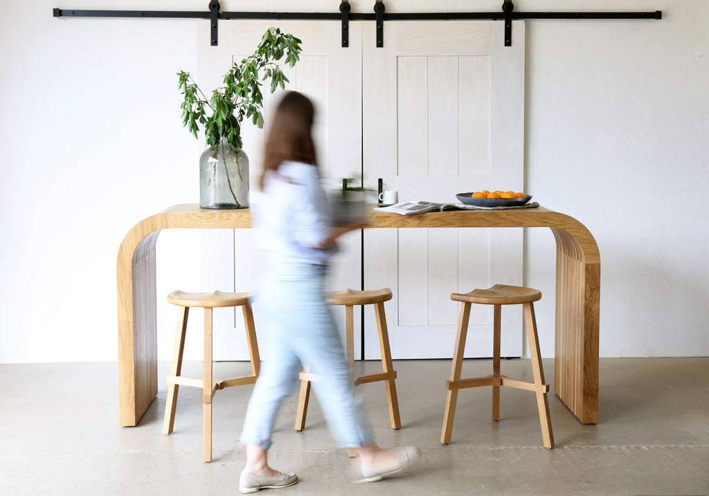 Martelo and Mo bespoke oak high table and barstools