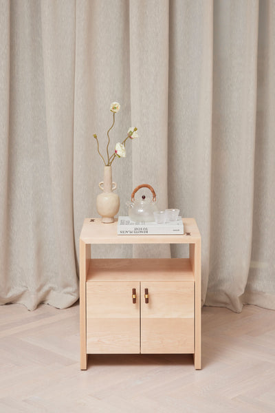 Bespoke Maple bedside cabinet crafted by Martelo and Mo: A sleek and elegant addition to any bedroom, offering timeless style and functionality.