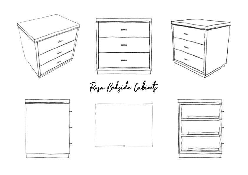 Bedside cabinet design drawings in pencil