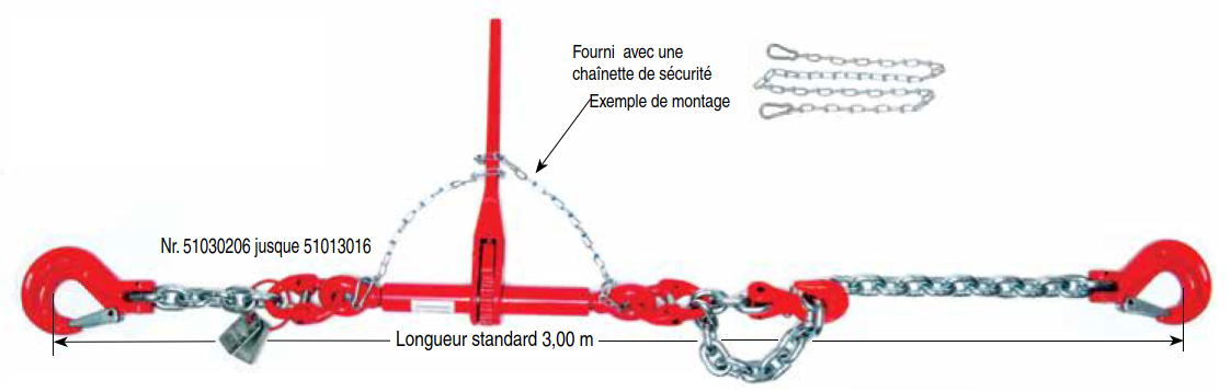 Chaine d'arrimage D10 équipée d'un crochet