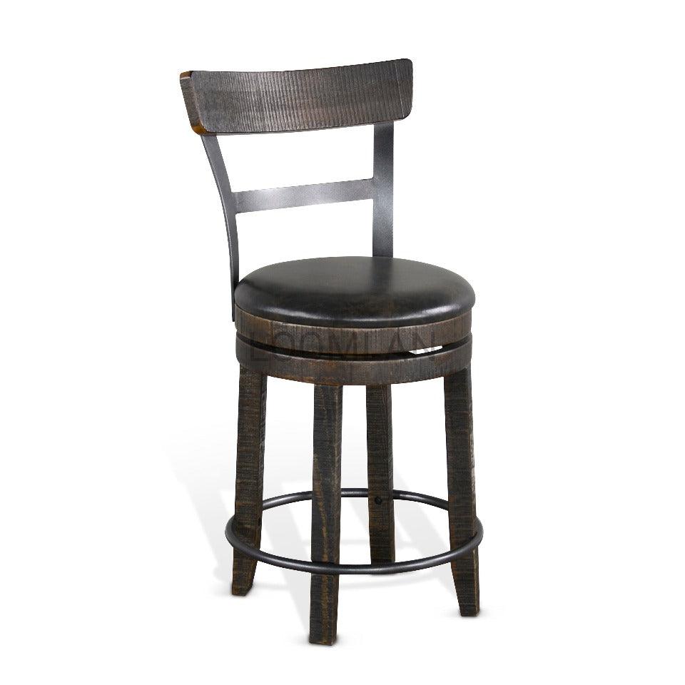Ladder Back Swivel Counter Stool Leather Seat 24"H Set Of 2