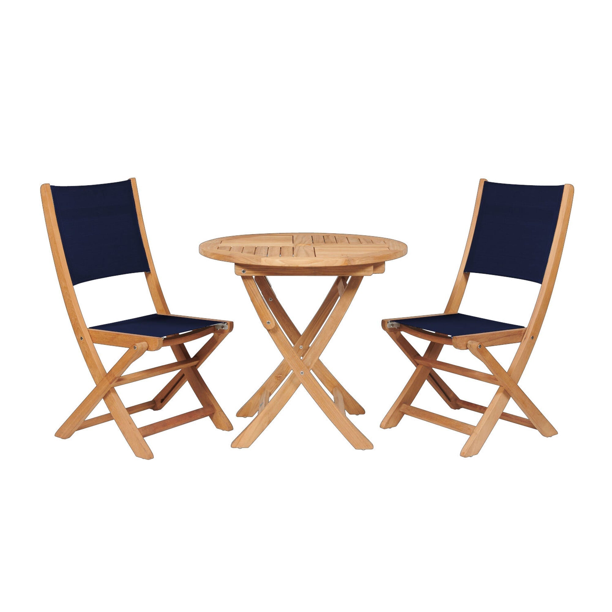 Stella 3PC Round Teak Outdoor Bistro Set Folding Table