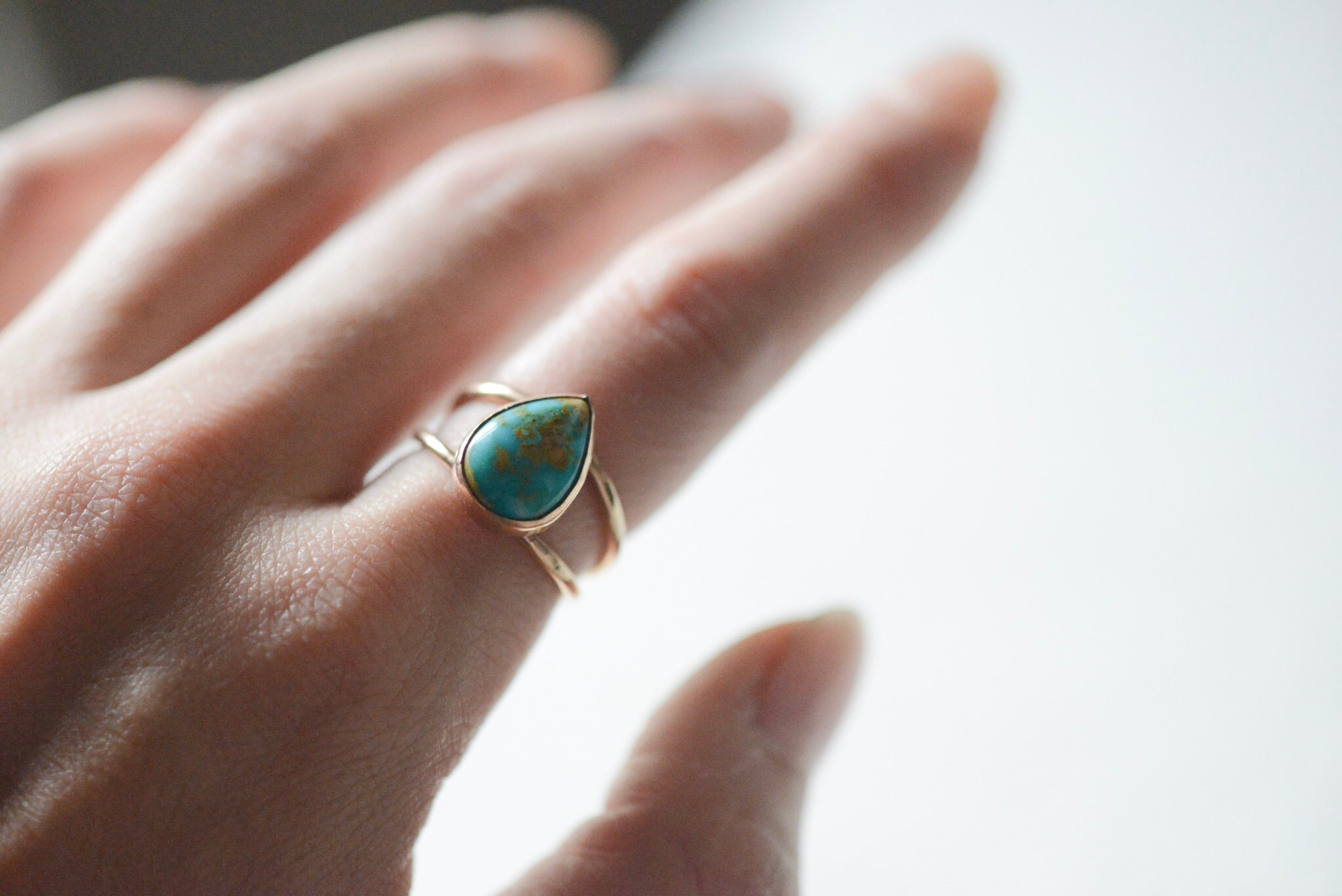 Turquoise and Porcelain Teardrop Ring - 14k gold-filled Porcelain Ring