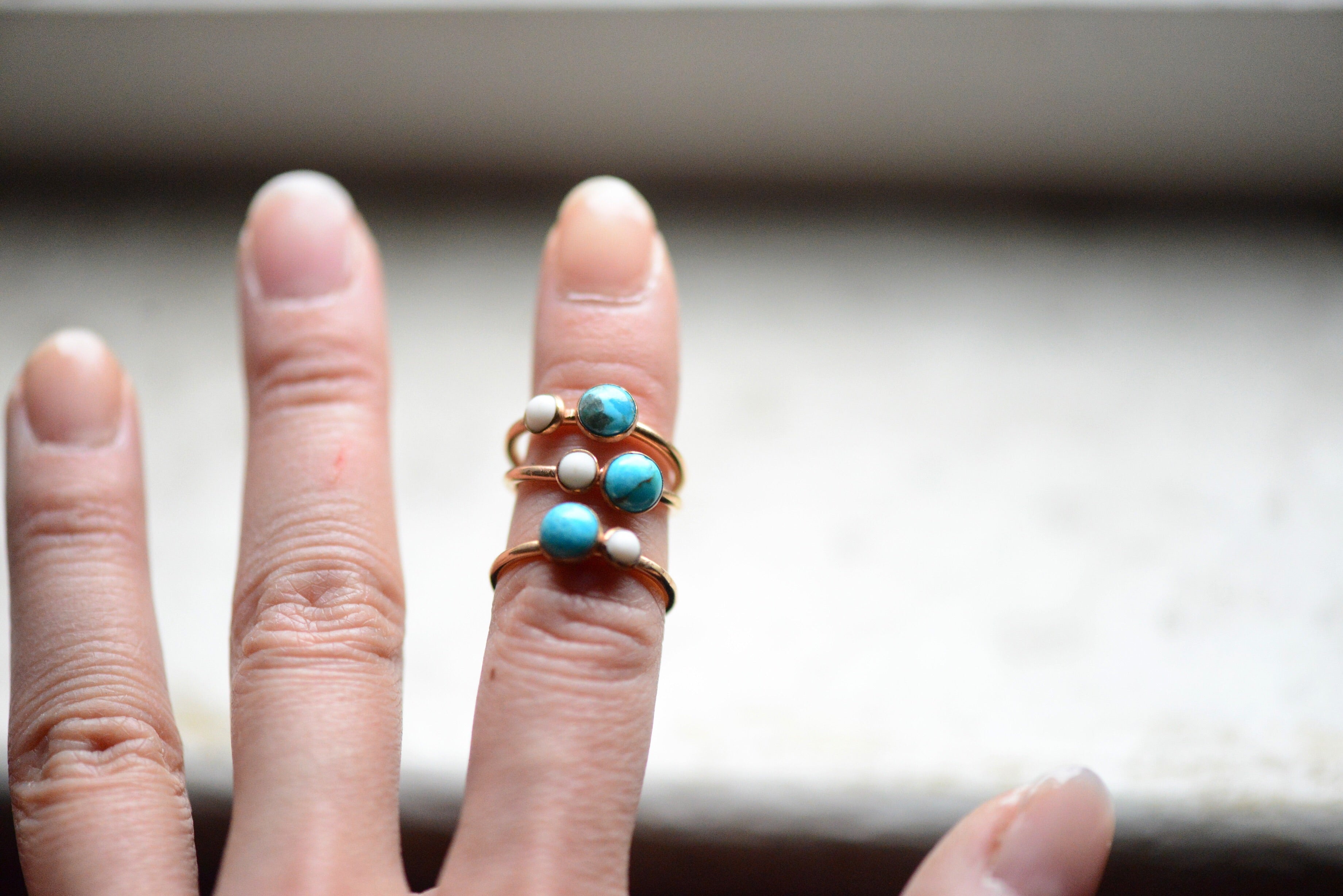 Natural Turquoise Ring - 14k gold-filled Porcelain Ring