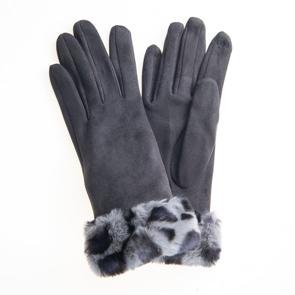 grey fur trimmed gloves