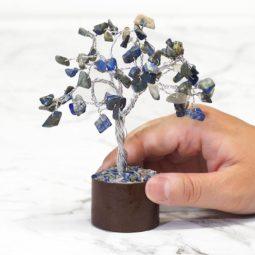 Genuine Lapis Lazuli Crystal Gemstone Tree With A Timber Base.