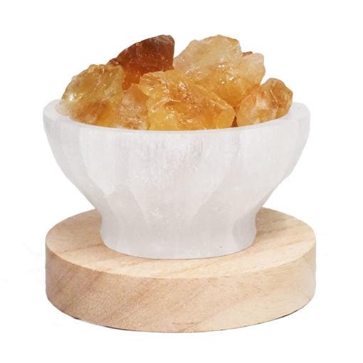 Selenite Fire Bowl With Citrine Rough On Large LED Bas