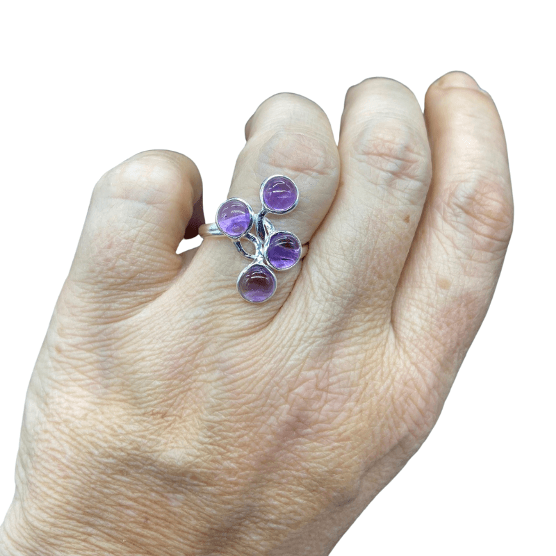 Stirling Silver Amethyst Crystal Ring - Size 8