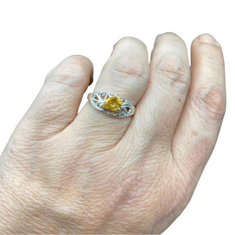 Stirling Silver Citrine Crystal Ring - Size 6.5