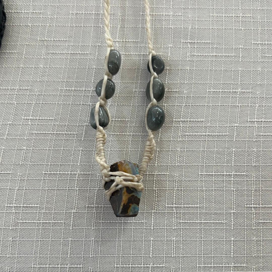 Boulder Opal Wrapped With Macrame Plant Cord