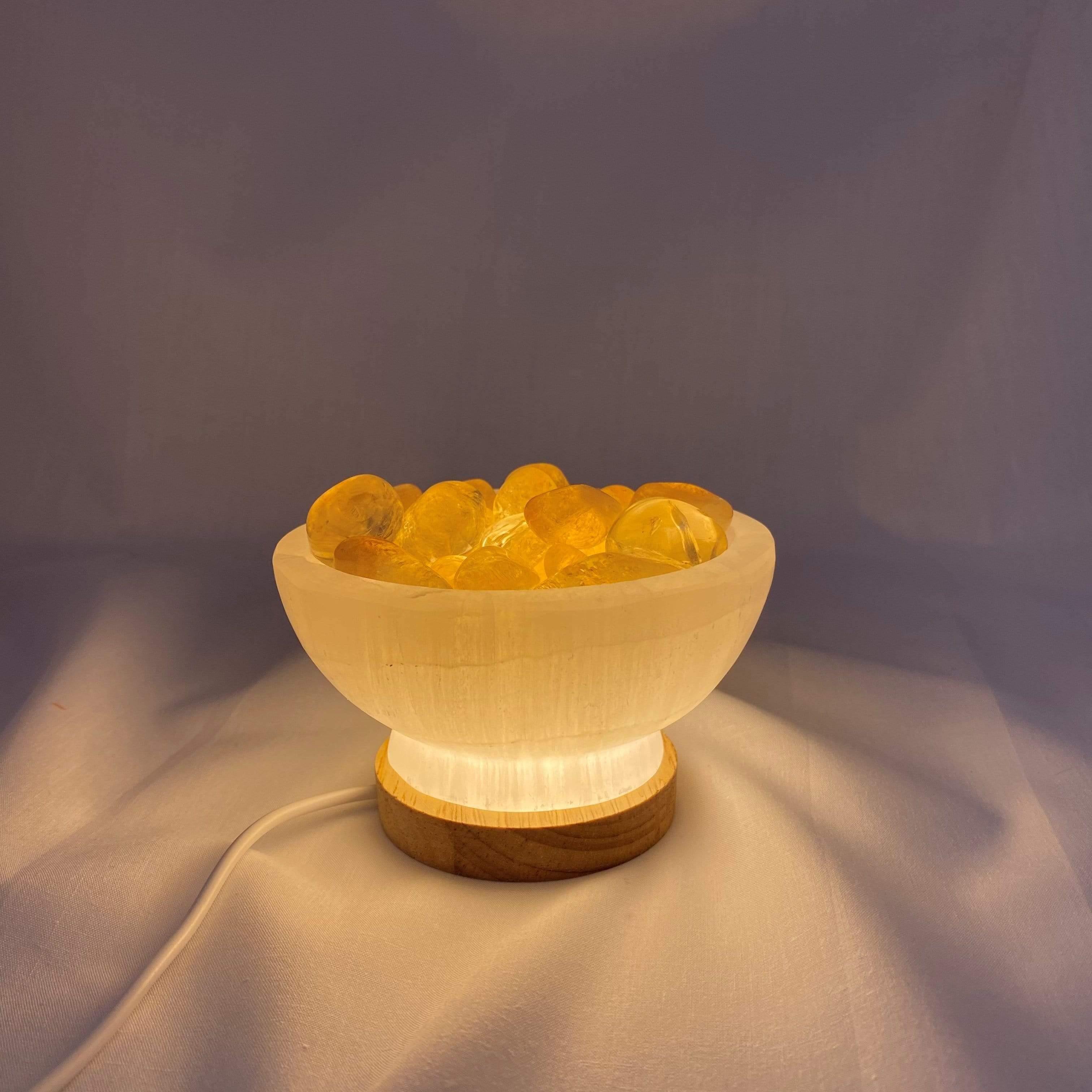 Selenite Bowl & Citrine Tumbles With Free LED Base