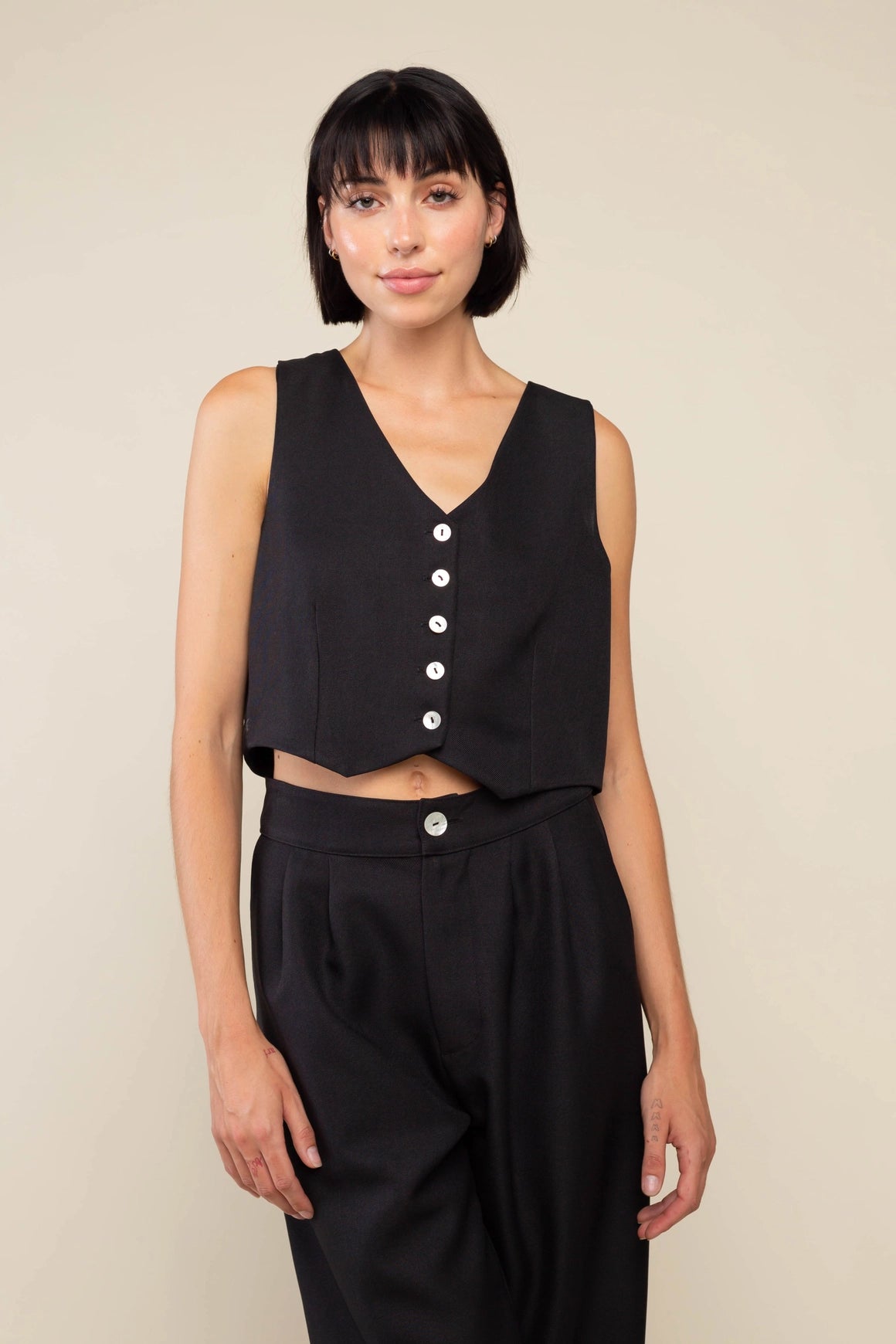 The Shell Button Vest in Black