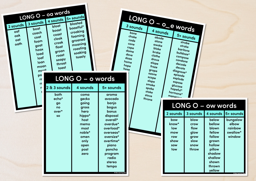 long vowel o word lists