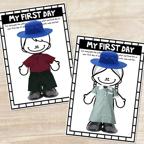 These free kindergarten worksheets can be downloaded from the Freebee Library, and make great Orientation activities:    School Uniform Cut & Paste craft- students will cut/paste pictures of our school uniform and assemble it on the body.    Jellyfish counting craft- students will cut out the jellyfish tentacles and add dot stickers to match the numbers.    Name Craft- students will use pre-prepared pieces of coloured paper to glue onto an outline of their name.     Name activities  You'll find a range of printable kindergarten worksheets for name practice at Mrs Learning Bee.     Story book activities