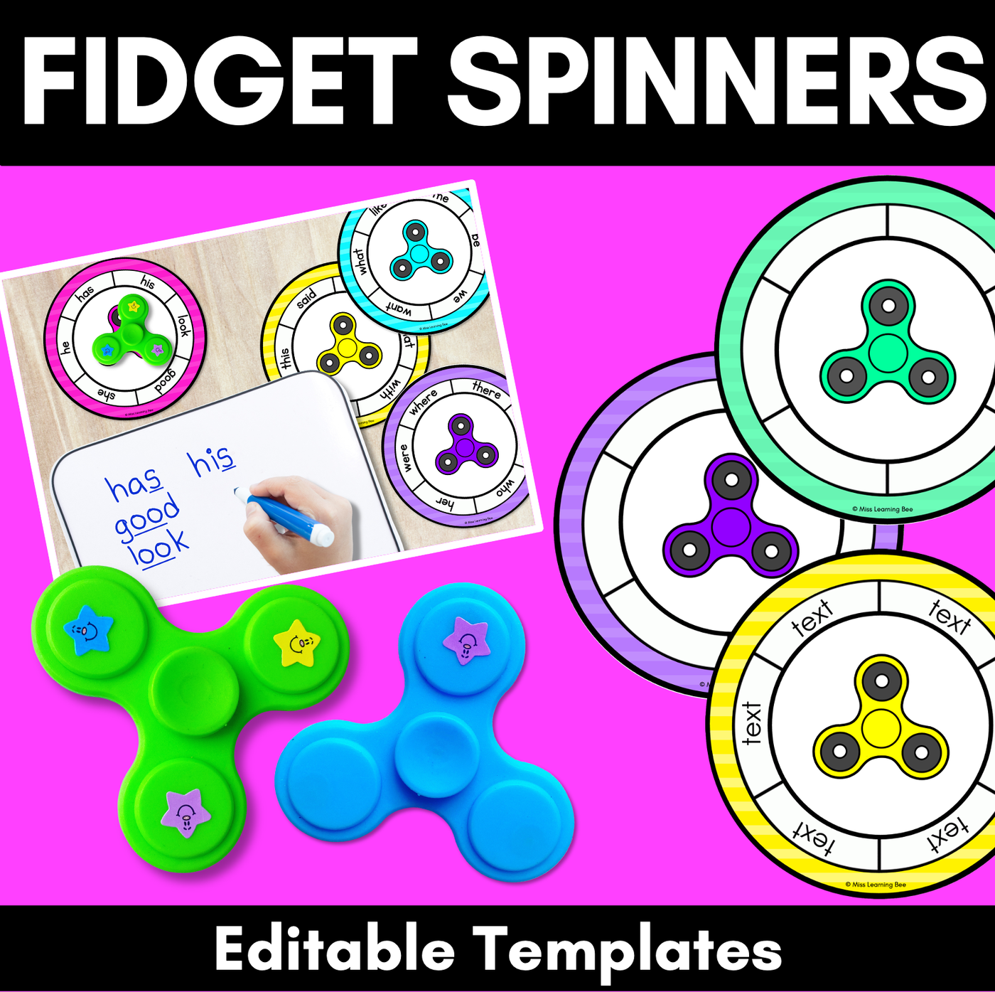 Editable Fidget Spinner Templates - Editable Literacy Centers or Math Mrs Bee