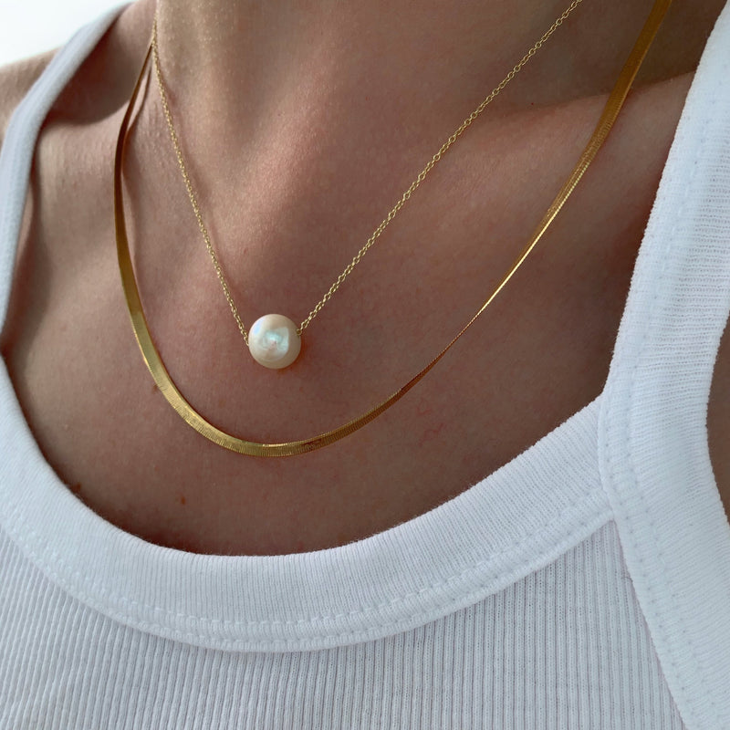 single pearl necklace 14k gold