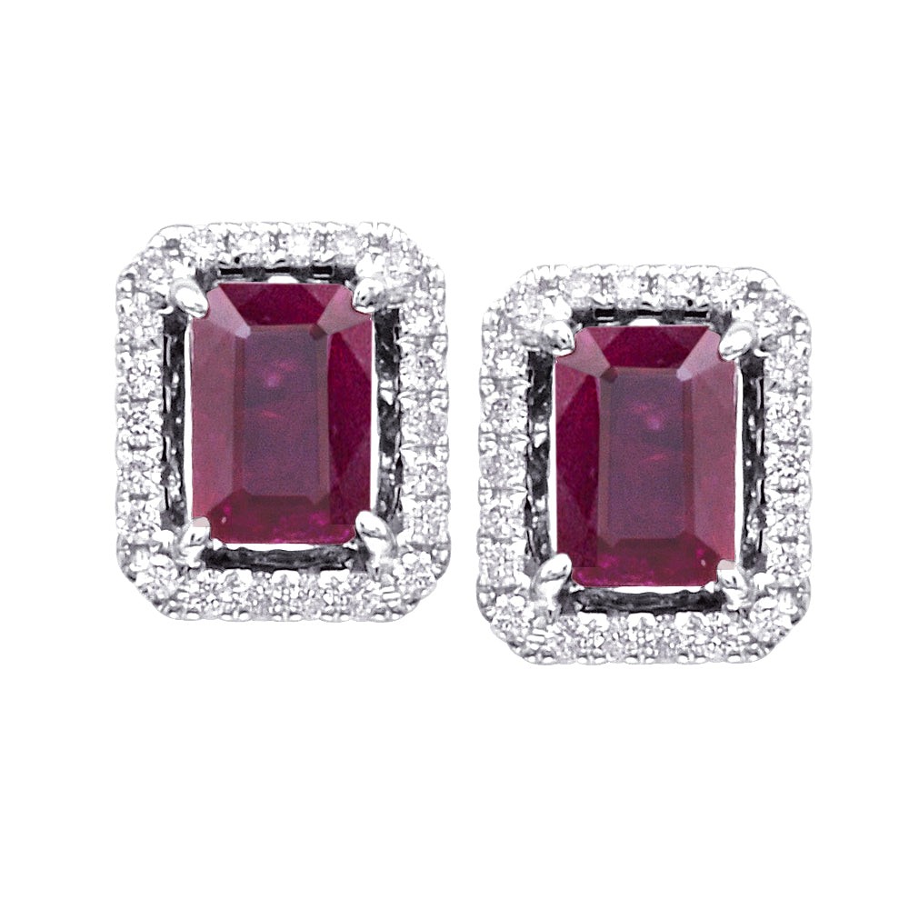 14K Gold Ruby and Diamond Emerald Cut Stud Earrings – Van Der Hout Jewelry