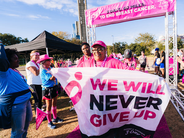 Women marching for Breast Cancer Awareness.