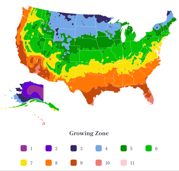 Growing zone map of the United States.