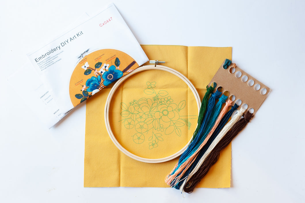 Blue Flowers Embroidery Kit