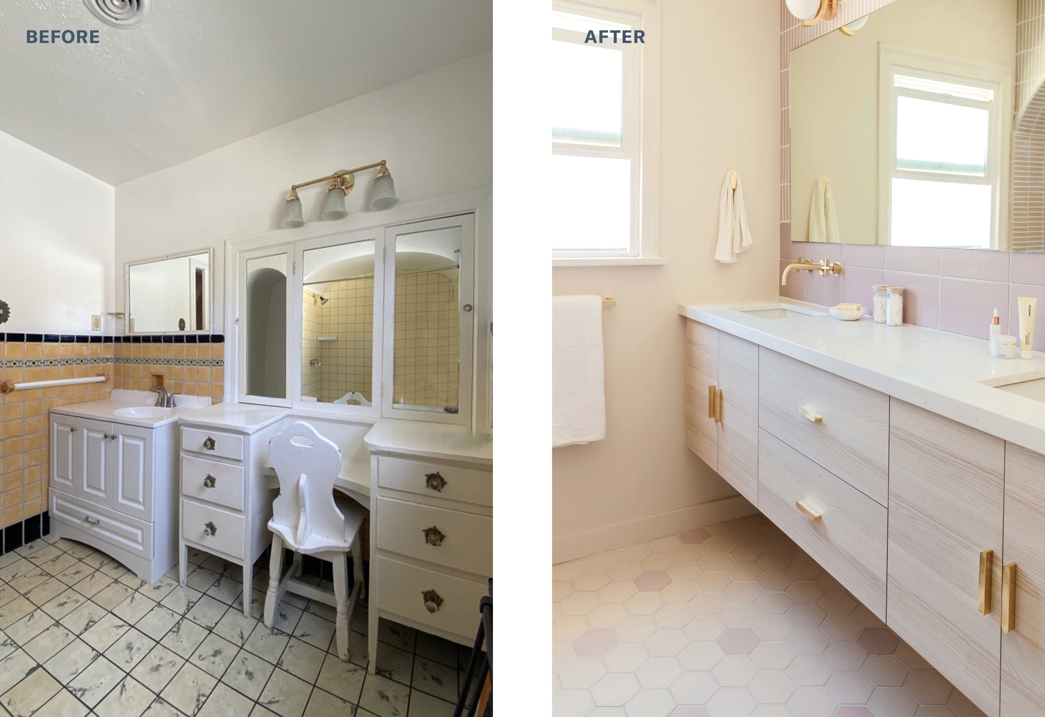bathrooms, before and after