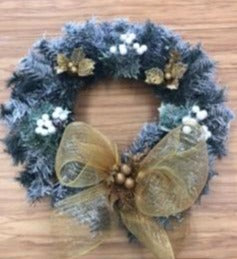 Christmas Wreath - Decorated 20" Snowy Pine Reef Gold