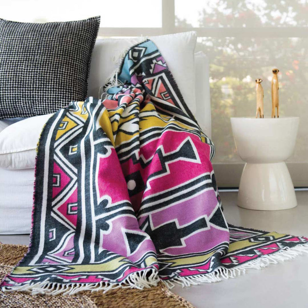 Ndebele throw for couch geometric multi color throw