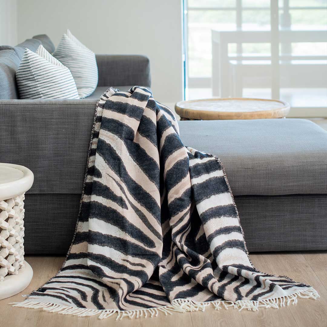 zebra african blanket and thro