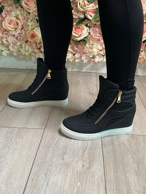 black wedge trainer boots