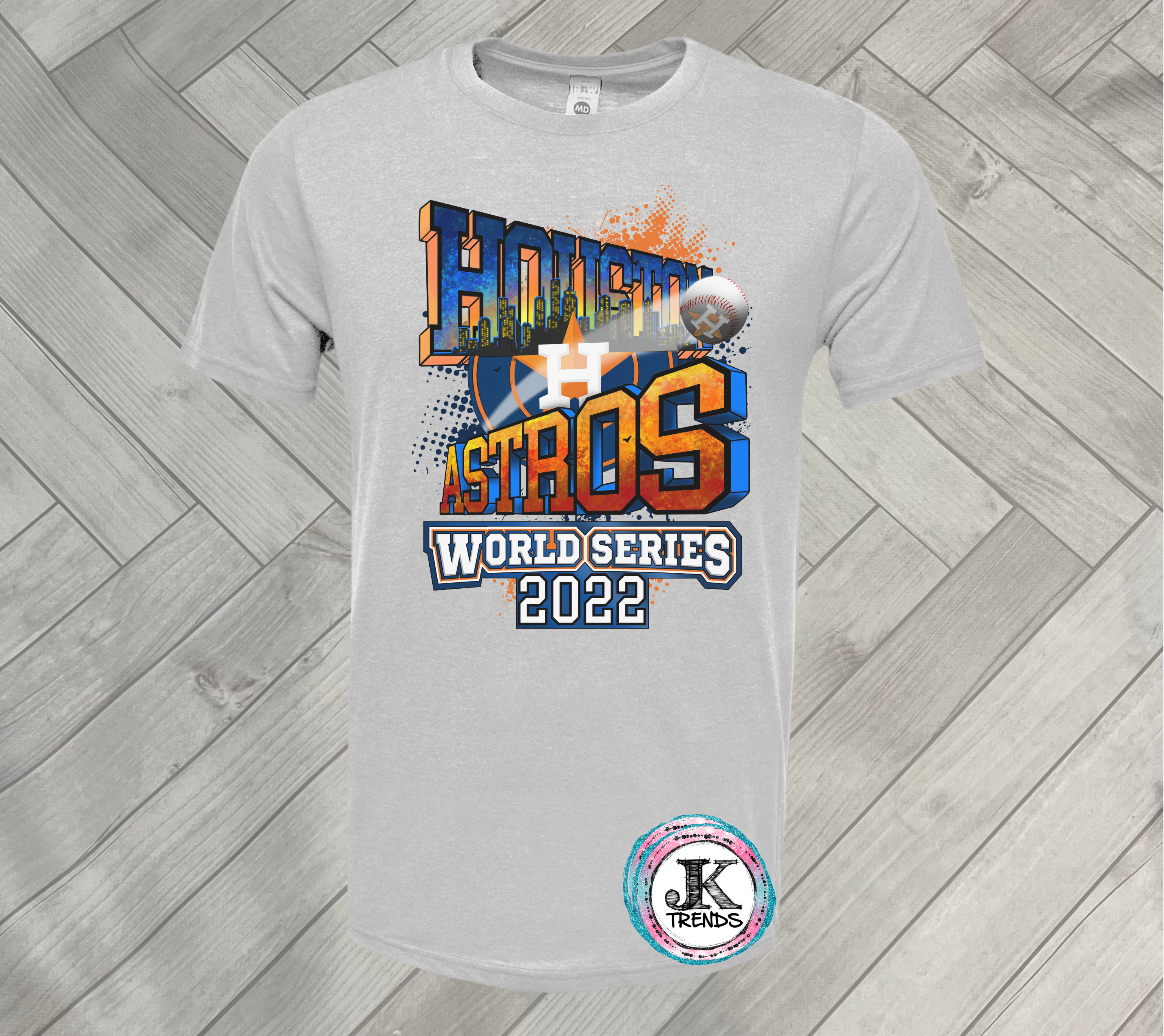 JK Trends Houston We Have World Series Champions 2022 Astros Astronaut Short Sleeved Shirt Youth Small / Platinum (Really Light Gray)