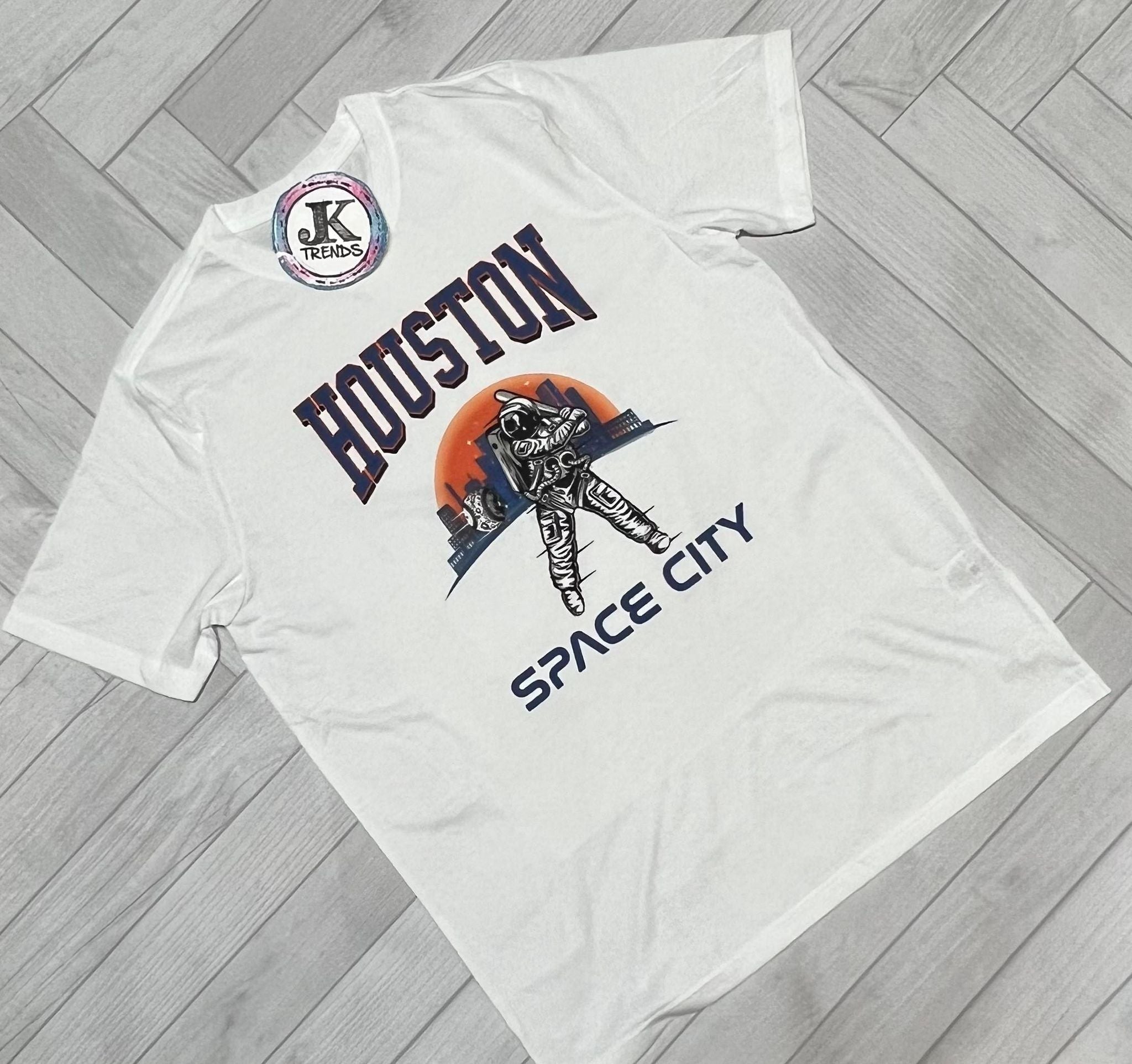 JK Trends Houston We Have World Series Champions 2022 Astros Astronaut Short Sleeved Shirt Youth Small / Platinum (Really Light Gray)