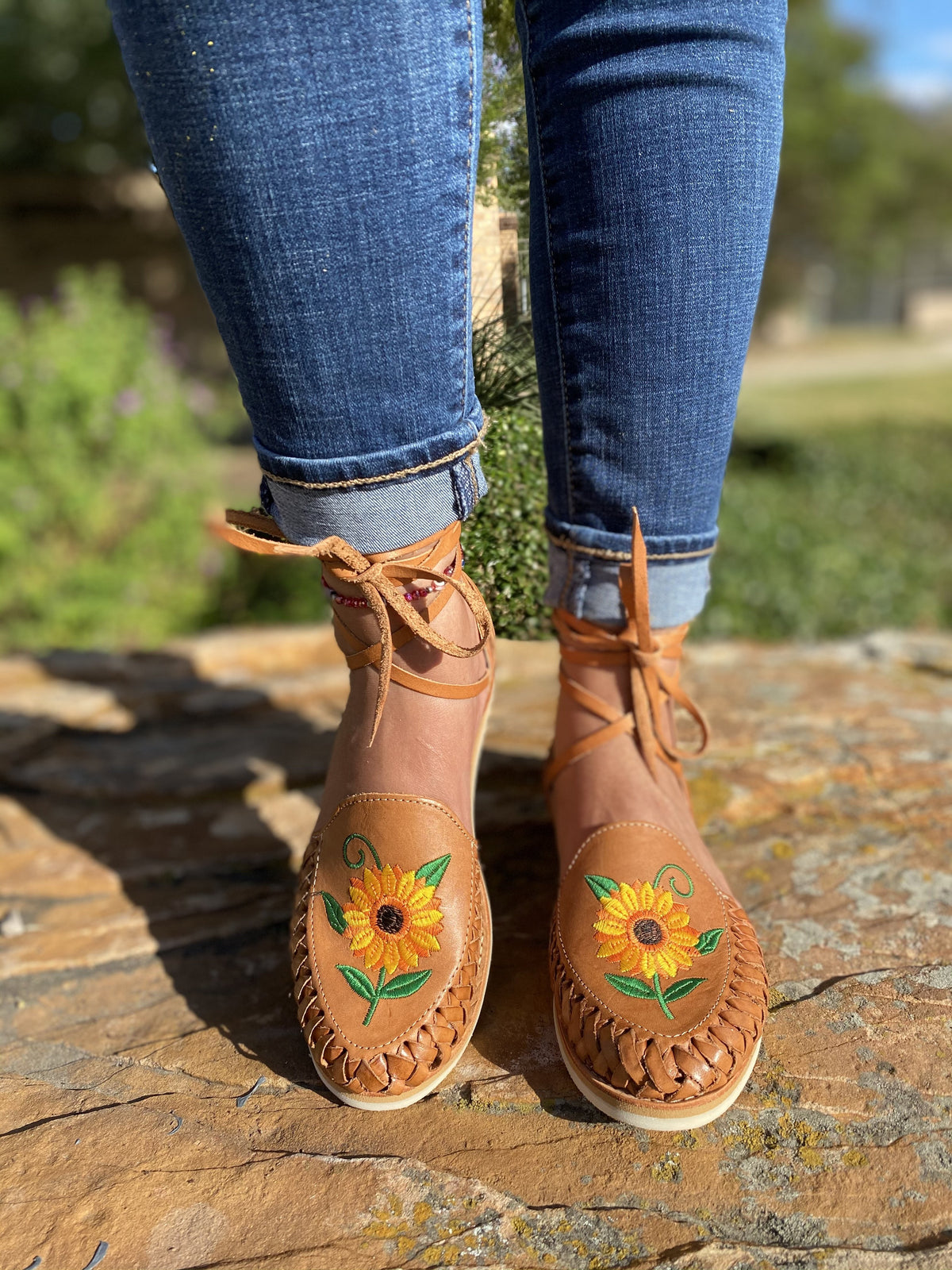 mexican sandals with sunflowers